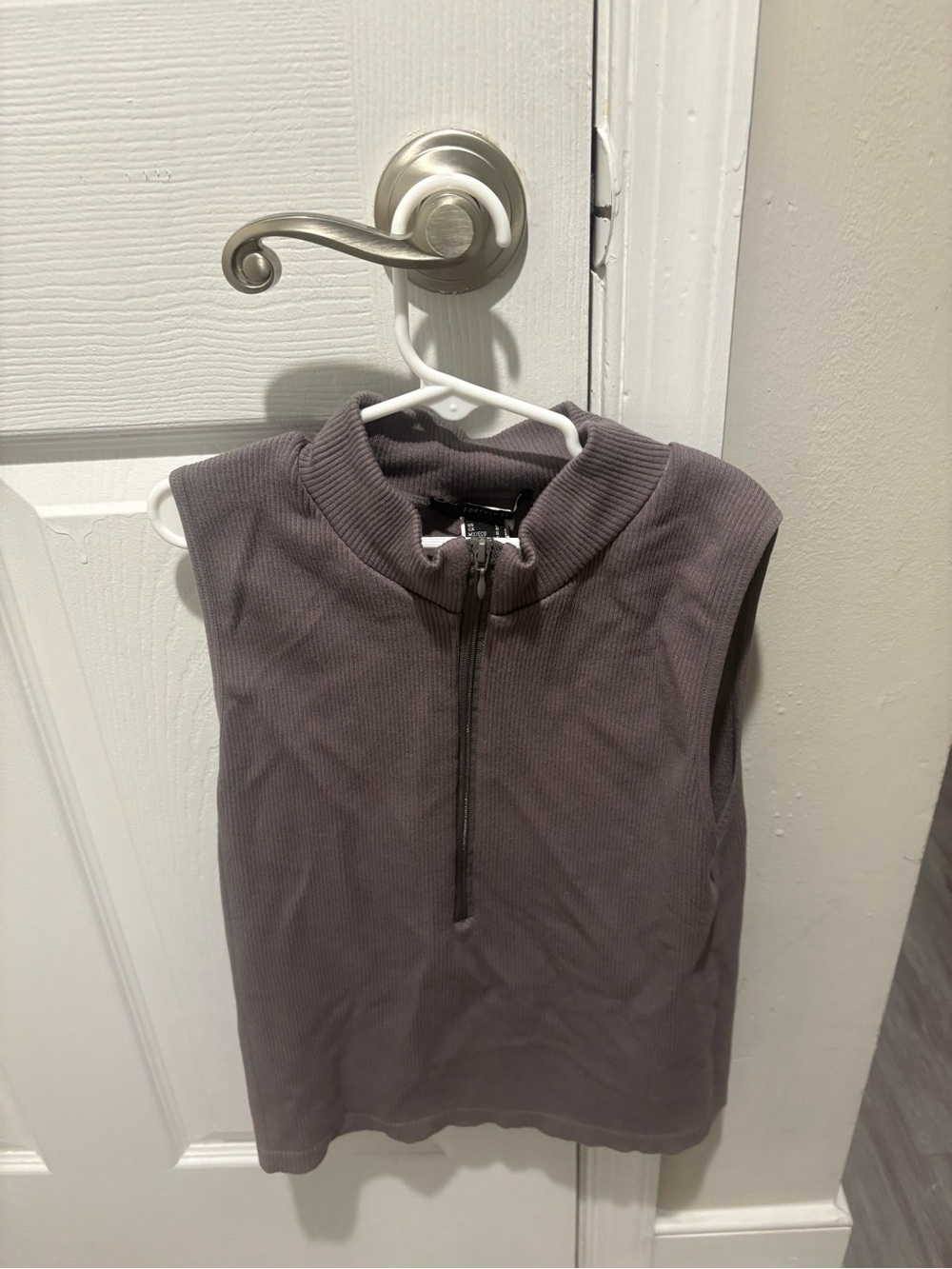 Forever 21 Sleeveless Ribbed Half-Zip Top - Gray